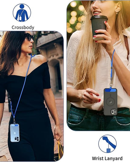 CACOE Phone Lanyard 2 Pcs-1 Pcs Adjustable Neck Strap, 1 Pcs Wrist Strap, 2 Pcs Pads, Universal Crossbody Multifuctional Cell Phone Lanyards Compatible with Most Smartphones(Dark Blue)
