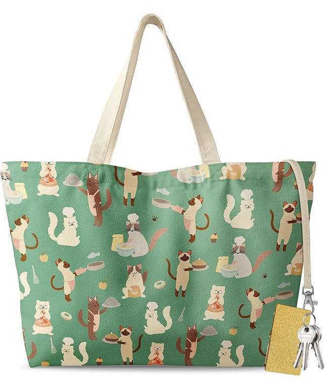Large Tote Bag for Women - Aesthetic Cute Big Canvas Bags with Zipper Cotton Shoulder Bag for Gym, Travel, Work