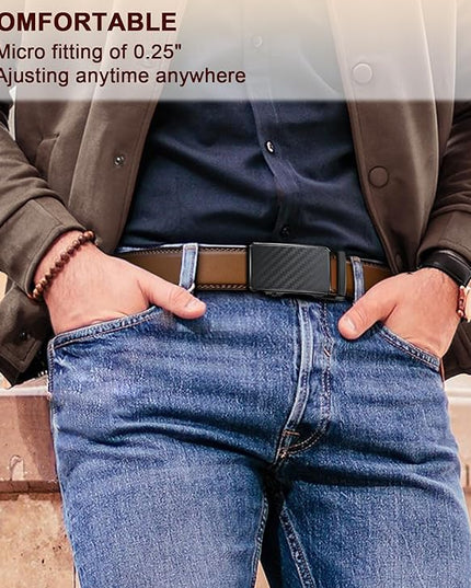 KEMISANT Men Belt 2 Pack, Leather Ratchet Belt Easy Click Slide For Men 1 3/8",Cut for Fit