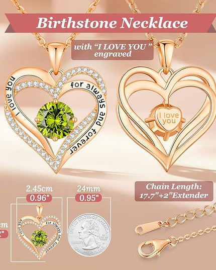 CDE Forever Love Heart Necklaces for Women, Wedding Anniversary, Birthday Mothers Day Christmas Day Gifts for Mom, Mother, Wife, friend, S925 Silver Jewelry with Birthstone Pendant