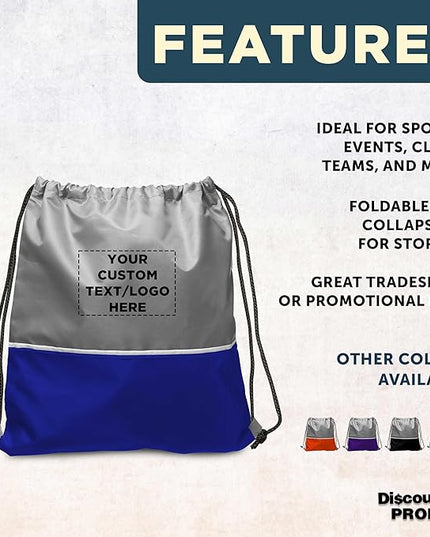 DISCOUNT PROMOS Custom Easy Go Drawstring Backpack Set of 10/50/100, Personalized Bulk Pack - Great for Travelling, Gym and for Everyday Use - Blue