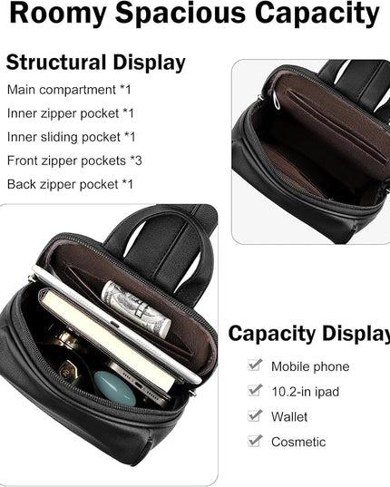 FADEON Sling Bag for Women, Crossbody Backpack with Tassels, Designer Leather Shoulder Chest Bags for Travel