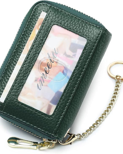 imeetu RFID Credit Card Holder, Small Leather Zipper Card Case Wallet for Women