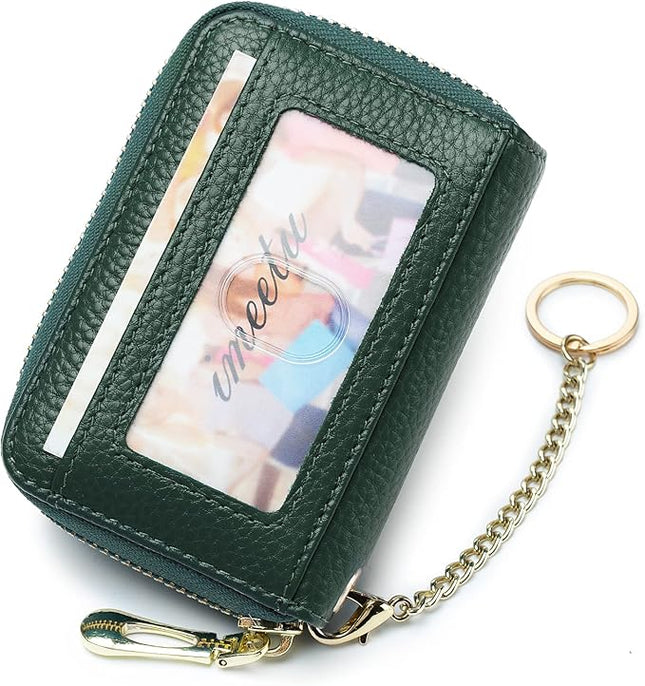 imeetu RFID Credit Card Holder, Small Leather Zipper Card Case Wallet for Women