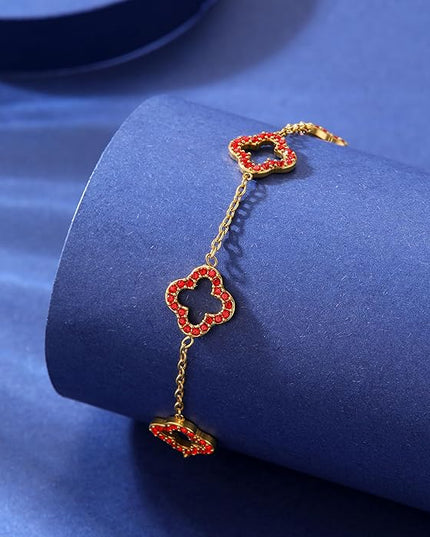 CLAIRETTE Premium PVD Gold-Plated Clover Lucky Bracelet for Women Flower Four Leaf Link Bracelets Trendy Jewelry Gifts for Women