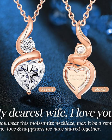 ANDSO Moissanite Heart Pendant Necklaces for Women, 925 Sterling Silver Necklace with Birthstone, Ideal Anniversary Present or Birthday Christmas Valentine Jewelry Gifts for Mom Wife Her Girlfriend
