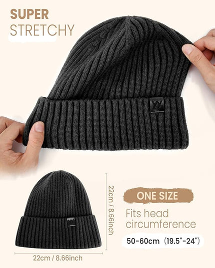 Winter Beanie Hat for Men & Women, Fleece Lined Thermal Knit Hat Ski Beanie Skull Cap Cuffed Cap for Cold Weather