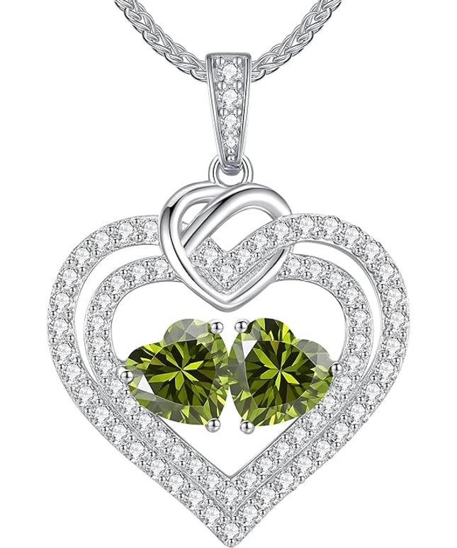 LOUISA SECRET Sparkling Double Heart Birthstone Necklaces for Women, 925 Sterling Silver Fine Jewelry, Pendant Heart Necklaces Birthday Anniversary Christmas Gift for Women Wife Mom Girlfriend Lady