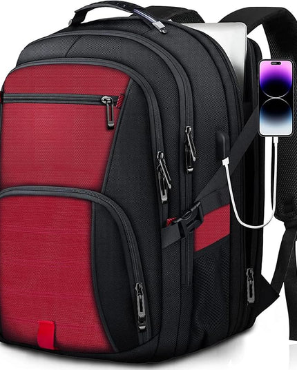 Extra Large Backpack, Travel Laptop Backpack, Sturdy TSA Water Resistant 17.3 Inch Carry on Backpacks with USB Port, Anti Theft Business Computer Backpacks Gifts for Men Women, Red