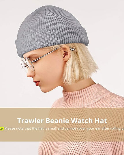 SATINIOR 4 Pieces Trawler Beanie Watch Hat Roll up Edge Skullcap Fisherman Beanie Unisex