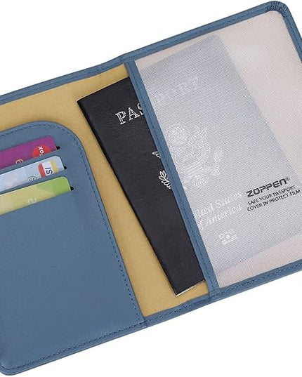 ZOPPEN Passport Holder Women, Passport Cover Travel Wallet Rfid Blocking Passport Wallet Cover Case Travel Essentials Document Organizer, Denim Blue