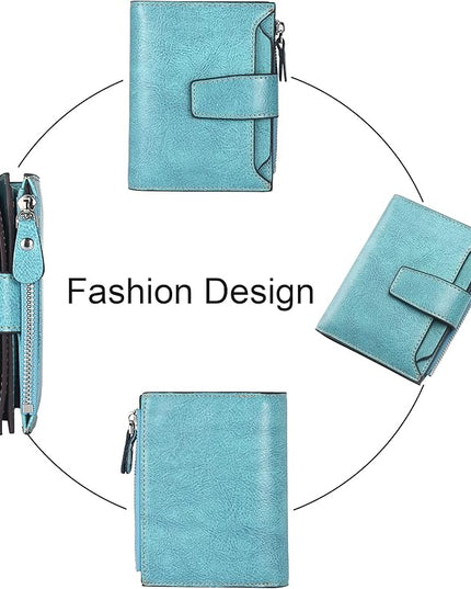 Lavemi Small Compact Women Wallet RFID Blocking Genuine Leather Bifold Purse with ID Windows