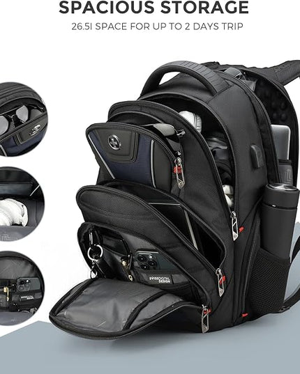 Swissdigital Design Men's Laptop Backpack for Man，Large Capacity Business Travel Backpack Black/Blue | J14-12