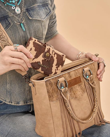 Montana West Brown Cow Print Wallet Women Small Trifold Wallet Ladies Female Credit Cash Wallets Western Travel Clutch Wallets with ID Window and RFID Lining