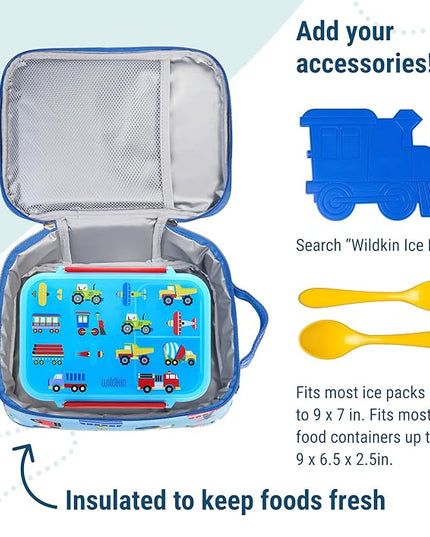 Wildkin ECO rPET Insulated Original Lunch Bag – Durable, Stylish, Ideal for School & Travel - Trains, Planes & Trucks