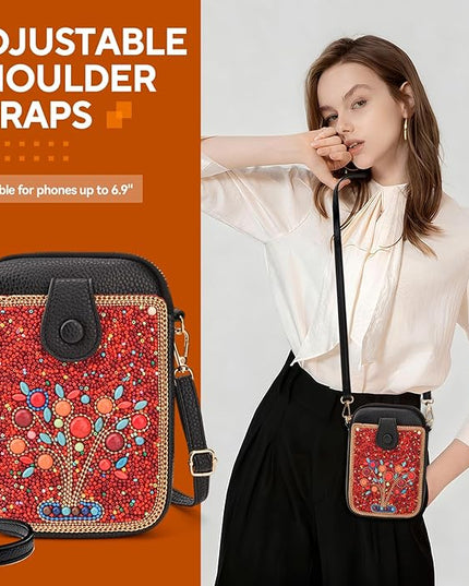 Women's Small Crossbody Cell Phone Bag, Boho Colorful Beaded Purse Wallet with Handmade Cute Patterns