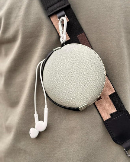 OneJoy Mini Round Coin Purse with Clip on, Lightweight Waterproof Zipper Pouch for Earbuds, Keys, Coins, Compact Travel Storage Case for Women & Men, Xmas Gift [ GreyBeige ]