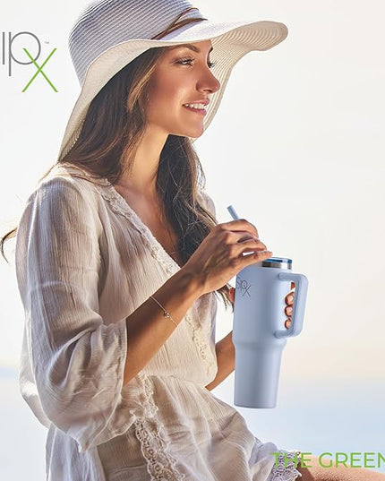 SIPX™ 40 oz Insulated Tumbler with Handle & Straw – Vacuum Insulated Stainless Steel, Leakproof, Cupholder Friendly – Perfect for Iced Coffee, Water & Travel – Blue
