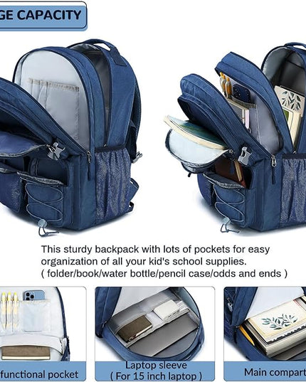 Lohol Water Resistant Daypack with Mulitiple Pockets for School Travel Outdoor College, 15.6 inch Laptop Backpack for Men and Women (Navy Blue)