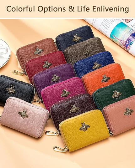 imeetu RFID Credit Card Holder, Small Leather Zipper Card Case Wallet for Women