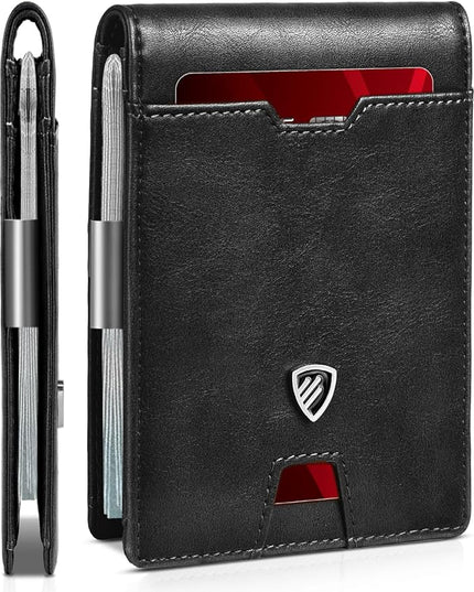 RUNBOX Mens Slim Wallet with Money Clip RFID Blocking Bifold Credit Card Holder for Men with Gift Box