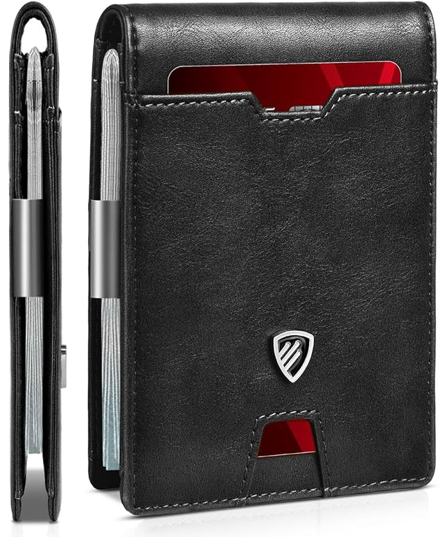 RUNBOX Mens Slim Wallet with Money Clip RFID Blocking Bifold Credit Card Holder for Men with Gift Box