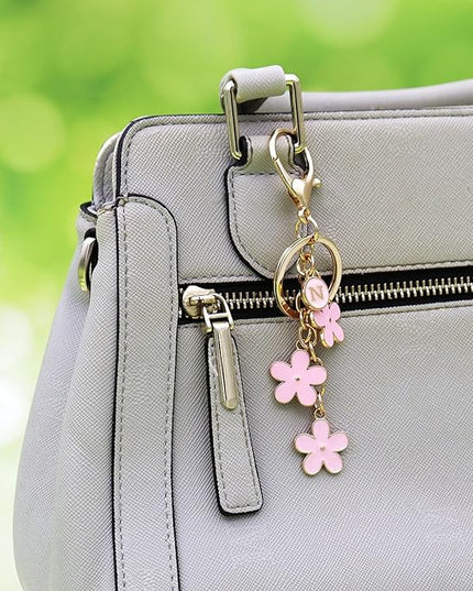 Cute Initial Letter Keyring for Women Girls Nice Flower Keychains for Handbag Backpack