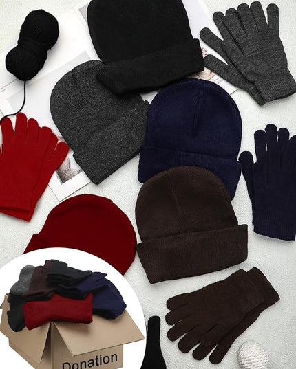 Suhine 200 Pieces Winter Beanies Gloves Sets Include 100 Warm Knitted Hats Bulk and 100 Gloves for Men Women Homeless