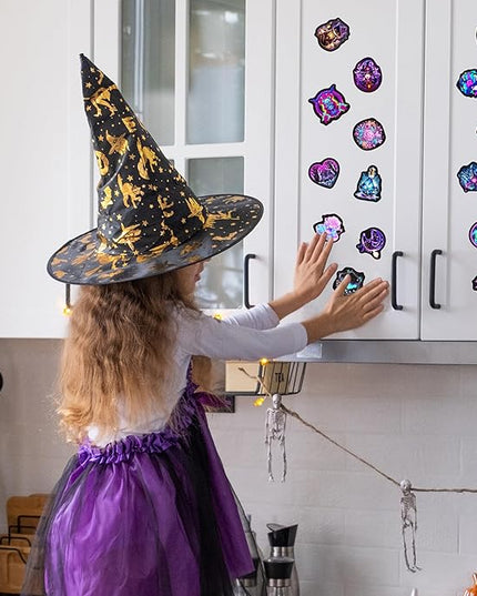 60 Pcs Neon Halloween Stickers for Kids, Waterproof Witches Magic Decals for Water Bottle, Vinyl Laptop Decor for Teens Girls Boys, Students Classroom Prizes