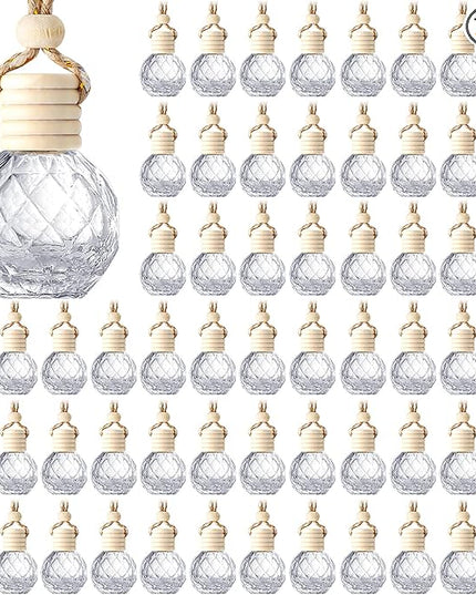 BBTO 100 Pcs Car Air Fresheners Diffuser with Wooden Cap - Empty Aromatherapy Diffuser Clear Fragrance Holder Pendant Hanging Perfume Fresheners for Car Decor (Clear Round Diamond)