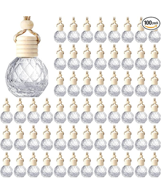BBTO 100 Pcs Car Air Fresheners Diffuser with Wooden Cap - Empty Aromatherapy Diffuser Clear Fragrance Holder Pendant Hanging Perfume Fresheners for Car Decor (Clear Round Diamond)