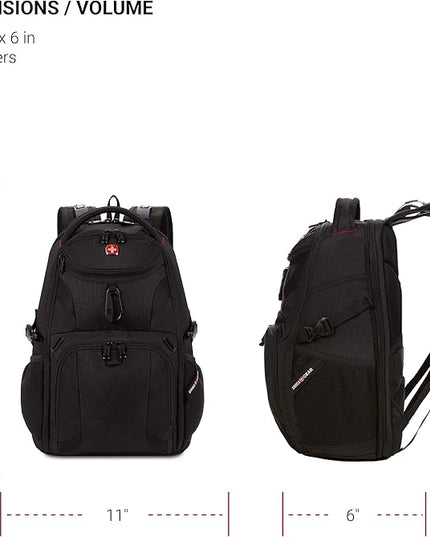 SwissGear 1900 Scansmart Mini/Slim Version, Fits Most 13 Inch Laptops and Tablets, TSA Friendly Backpack, Black