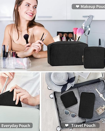 MAGEFY Small Makeup Bag for Purse Mini Cosmetics Bag Corduroy Cute Cosmetic Pouch for Women with Slip-in Pockets