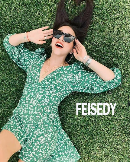 FEISEDY Vintage Square Cat Eye Sunglasses Women Trendy Cateye Sunglasses B2473