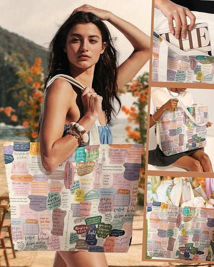 Large Tote Bag for Women - Aesthetic Cute Big Canvas Bags with Zipper Cotton Shoulder Bag for Gym, Travel, Work