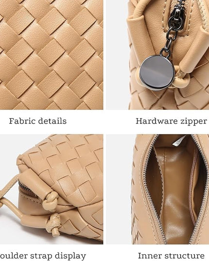 Woven Leather Crossbody Bag,Small Woven Crossbody Purse for Women, Mini braided Clutch Shoulder Handbag,Light Weight
