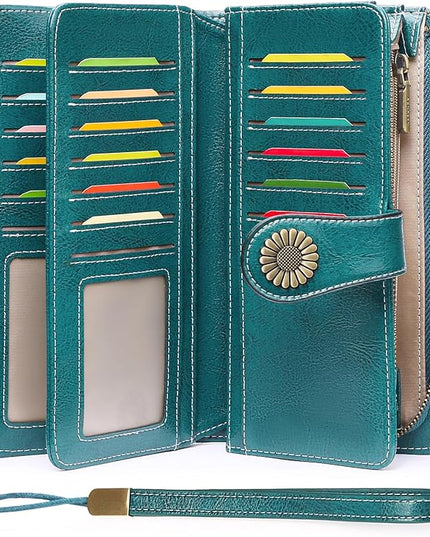 SENDEFN Wallets for Women Leather Credit Card Holder with RFID Blocking Large Capacity Wristlet | with RFID Blocking, Large Capacity, Wristlet, with RFID Blocking, Large Capacity, Wristlet