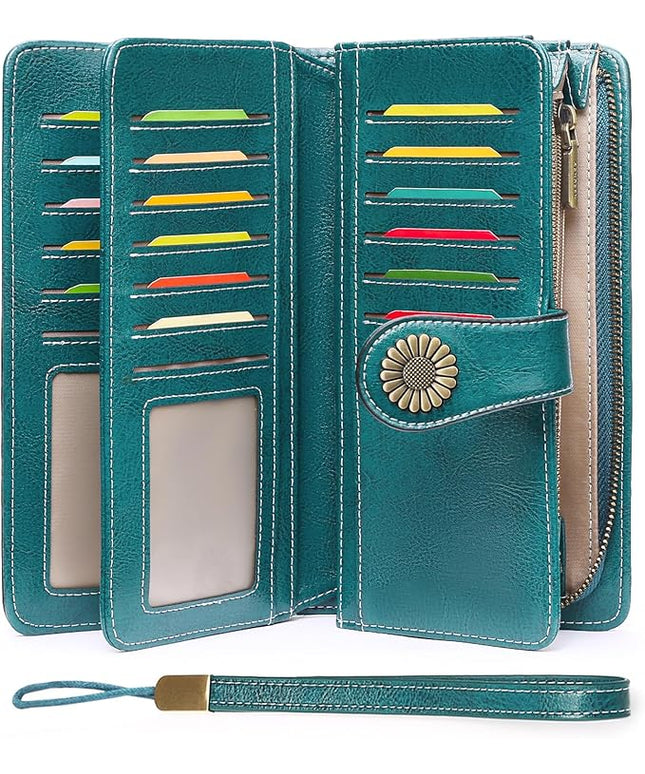 SENDEFN Wallets for Women Leather Credit Card Holder with RFID Blocking Large Capacity Wristlet | with RFID Blocking, Large Capacity, Wristlet, with RFID Blocking, Large Capacity, Wristlet