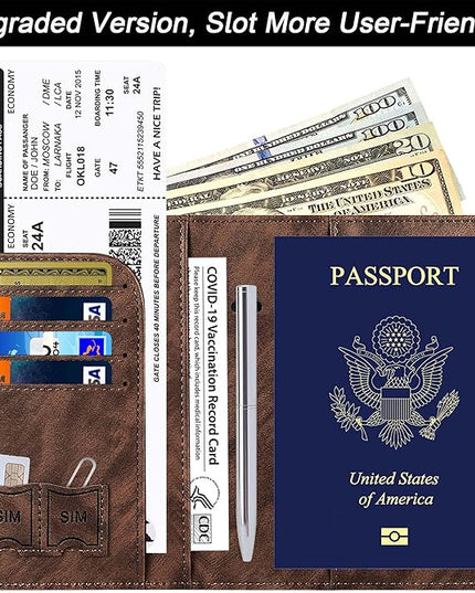 Passport Holder Cover Wallet Travel Essentials Leather Rfid Blocking Case Vacation Luggage Must Haves Travel Accessories for Men Women (116#Coffee)
