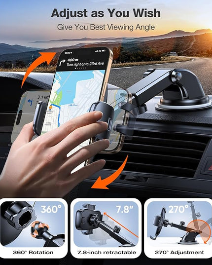 TORRAS Ultra-Durable Phone Holders for Your Car【96+LBS Strongest Suction】 Car Phone Holder Mount, Safety Certs Cell Phone Car Mount Truck for Dashboard Windshield Vent for iPhone 17 16 15 14 Pro Max