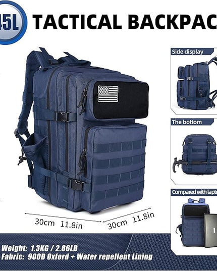 gracedon Tactical Backpack - Military Molle Bag 3 Days Pack for men and Women Large Assault Rucksack 45L (Navy)