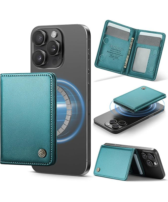 Defencase for Magsafe Wallet Magnetic Card Holder RFID Blocking, PU Leather Minimalist Phone Wallet for MagSafe Phones and Cases for iPhone 17/16/ 15/14/ 13/12/ Pro/Max/Plus/Air, Blue Green
