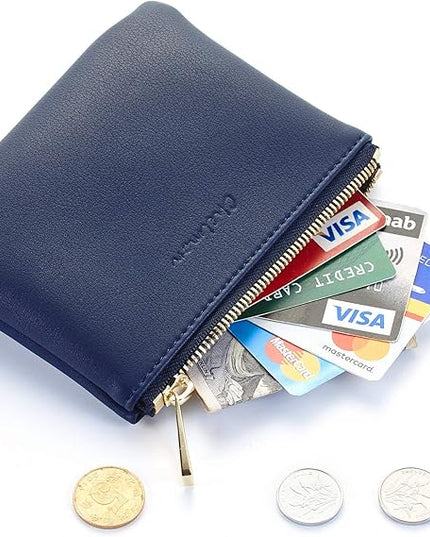 Chelmon Vegan Leather Coin Purse Pouch Change Purse With Zipper For Men Women