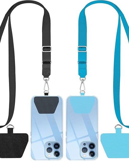 SHANSHUI Phone Lanyard, Crossbody Cell Phone Tether Pads Compatible with iPhone & All Smartphones in Full Cover Cases Black Blue