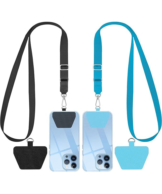 SHANSHUI Phone Lanyard, Crossbody Cell Phone Tether Pads Compatible with iPhone & All Smartphones in Full Cover Cases Black Blue
