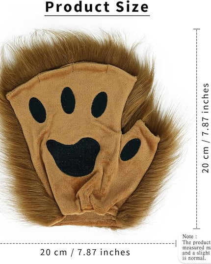HAOAN Wolf Paw Gloves Faux Fur Cat Fingerless Mittens Winter Warm Cosplay Halloween Fancy Party Costume Accessories