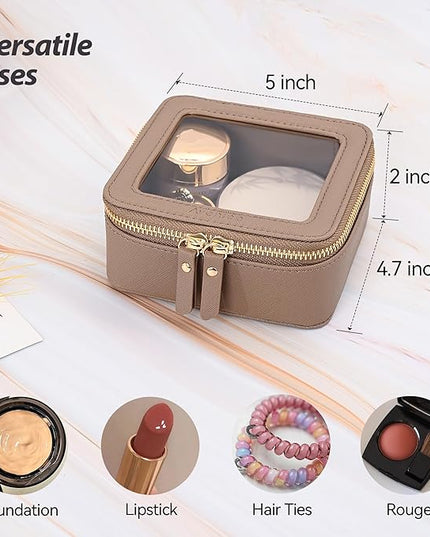 Aveniee Mini Clear Makeup Bag, Small Travel Toiletry Bag Cosmetic Bags TSA Approved, Clear Makeup Case Pouch with Zipper, Car Organizer Essentials for Women Men,Taupe