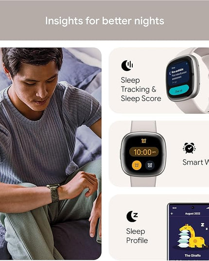 Fitbit Sense 2 Advanced Health and Fitness Smartwatch with Tools to Manage Stress and Sleep, ECG App, SpO2, 24/7 Heart Rate and GPS, Lunar White/Platinum, One Size (S & L Bands Included)