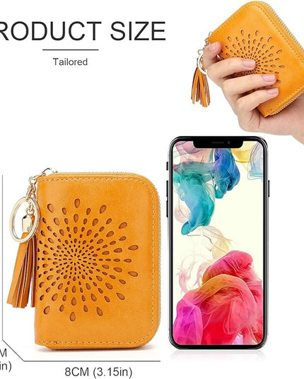 APHISON RFID Credit Card Holder Zipper Card Case Keychain Small Wallet for Women 1927 DARK-YELLOW
