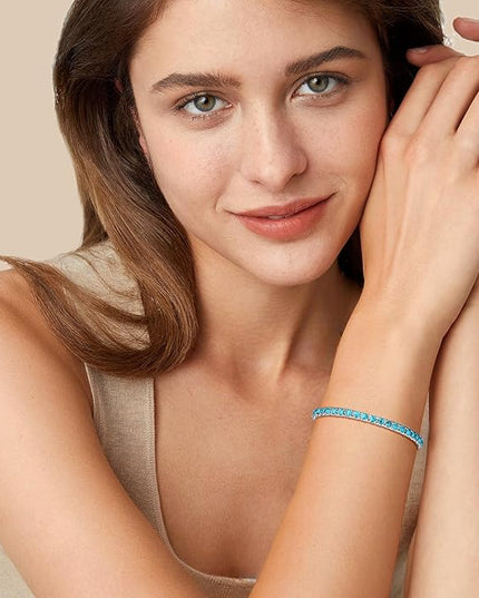 FANCIME Birthstone Bracelet Sterling Silver Gemstone Tennis Bracelets Fine Jewelry Wedding Bridal Prom Birthday Gift for Women Her, Length 7.2 Inch Width 4mm